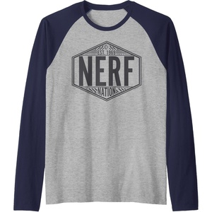 Nerf Nation Est 1969 Neon Badge Logo V2 Raglan Baseball Tee(Navy Blue/Athletic Heather)