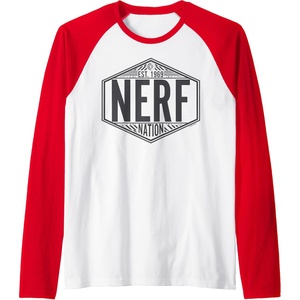 Nerf Nation Est 1969 Neon Badge Logo V2 Raglan Baseball Tee(Red/White)
