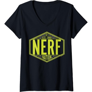 Nerf Nation Est 1969 Neon Badge Logo V-Neck T-Shirt(Black)