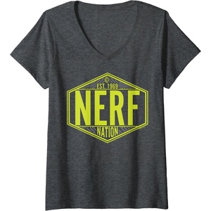 Nerf Nation Est 1969 Neon Badge Logo V-Neck T-Shirt(Dark Heather Grey)