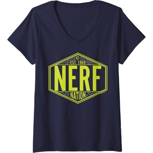 Nerf Nation Est 1969 Neon Badge Logo V-Neck T-Shirt(Navy Blue)