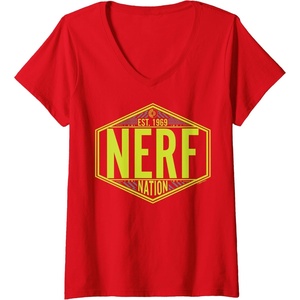 Nerf Nation Est 1969 Neon Badge Logo V-Neck T-Shirt(Red)