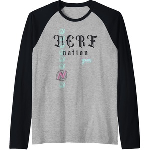 Nerf Nation Logo Stack Blaster Raglan Baseball Tee(Black/Athletic Heather)
