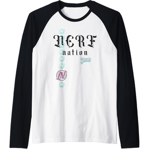 Nerf Nation Logo Stack Blaster Raglan Baseball Tee(Black/White)