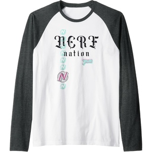 Nerf Nation Logo Stack Blaster Raglan Baseball Tee(Dark Heather Grey/White)