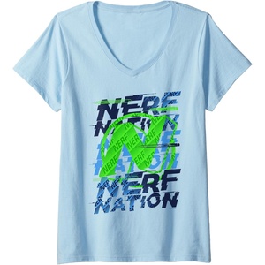 Nerf Nation N Logo Stack V-Neck T-Shirt(Baby Blue)