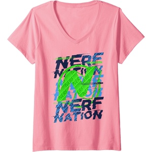 Nerf Nation N Logo Stack V-Neck T-Shirt(Pink)