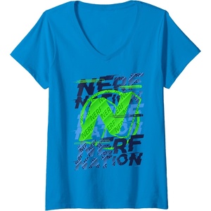 Nerf Nation N Logo Stack V-Neck T-Shirt(Sapphire Blue)