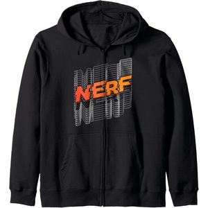 Nerf Stacked Silhouette Retro Nerf Action Logo Zip Hoodie(Black)