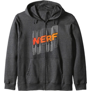 Nerf Stacked Silhouette Retro Nerf Action Logo Zip Hoodie(Dark Heather Grey)