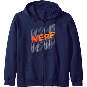 Nerf Stacked Silhouette Retro Nerf Action Logo Zip Hoodie(Navy Blue)