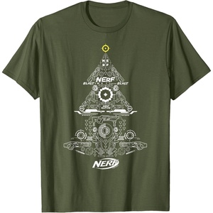 Nerf Unisex-Adults Kids T-Shirt Christmas Tree Icon Collage Black Small Classic Fit Short Sleeve Crew Neck T-Shirt(Olive Green)