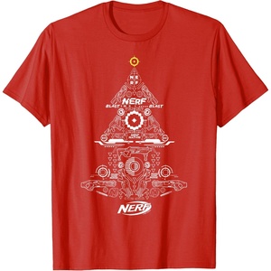 Nerf Unisex-Adults Kids T-Shirt Christmas Tree Icon Collage Black Small Classic Fit Short Sleeve Crew Neck T-Shirt(Red)