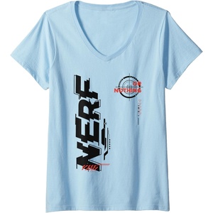 Womens Nerf It’s Nerf Or Nothing Target Bullseye Side Graphic V-Neck T-Shirt(Baby Blue)
