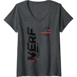 Womens Nerf It’s Nerf Or Nothing Target Bullseye Side Graphic V-Neck T-Shirt(Dark Heather Grey)