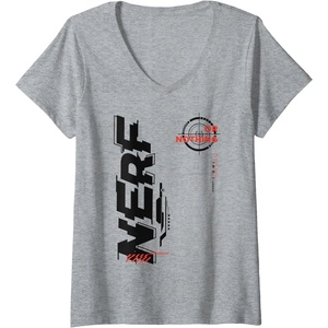 Womens Nerf It’s Nerf Or Nothing Target Bullseye Side Graphic V-Neck T-Shirt(Heather Grey)