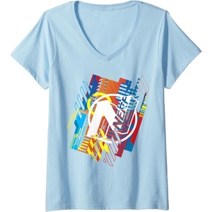Womens Nerf N Logo Glitched V-Neck T-Shirt(Baby Blue)