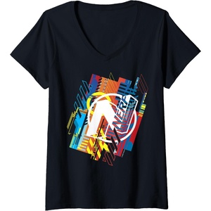 Womens Nerf N Logo Glitched V-Neck T-Shirt(Black)