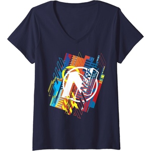 Womens Nerf N Logo Glitched V-Neck T-Shirt(Navy Blue)