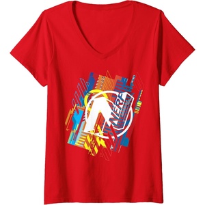 Womens Nerf N Logo Glitched V-Neck T-Shirt(Red)