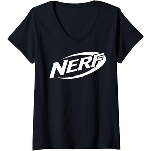 Womens Nerf Simple White Retro Logo V-Neck T-Shirt(Black)
