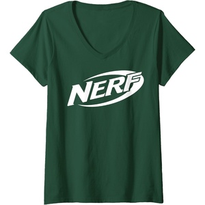 Womens Nerf Simple White Retro Logo V-Neck T-Shirt(Dark Green)