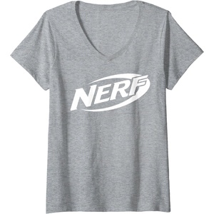 Womens Nerf Simple White Retro Logo V-Neck T-Shirt(Heather Grey)
