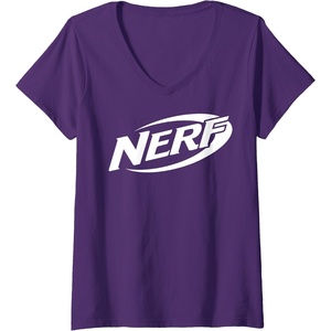 Womens Nerf Simple White Retro Logo V-Neck T-Shirt(Purple)