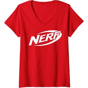 Womens Nerf Simple White Retro Logo V-Neck T-Shirt(Red)