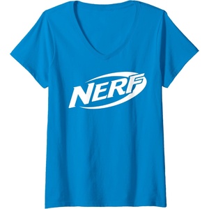 Womens Nerf Simple White Retro Logo V-Neck T-Shirt(Sapphire Blue)