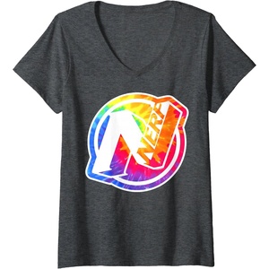 Womens Nerf Tie Dye Logo V-Neck T-Shirt(Dark Heather Grey)