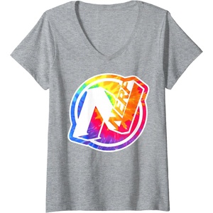 Womens Nerf Tie Dye Logo V-Neck T-Shirt(Heather Grey)