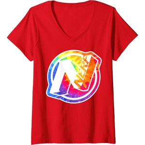 Womens Nerf Tie Dye Logo V-Neck T-Shirt(Red)