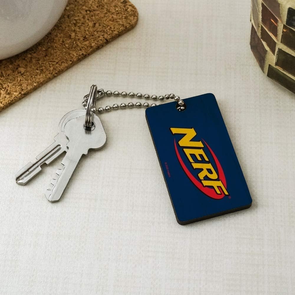 image:imageGRAPHICS amp MORE Nerf Logo Wood Wooden Rectangle Keychain Key RingTan
