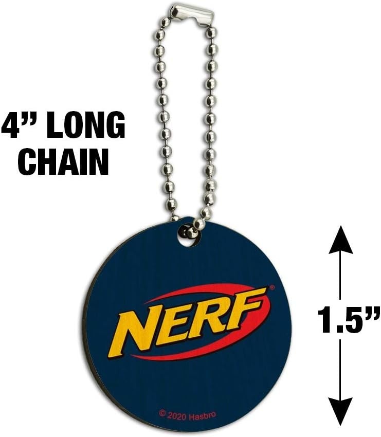 image:imageGRAPHICS amp MORE Nerf Logo Wood Wooden Round Keychain Key Chain RingTan