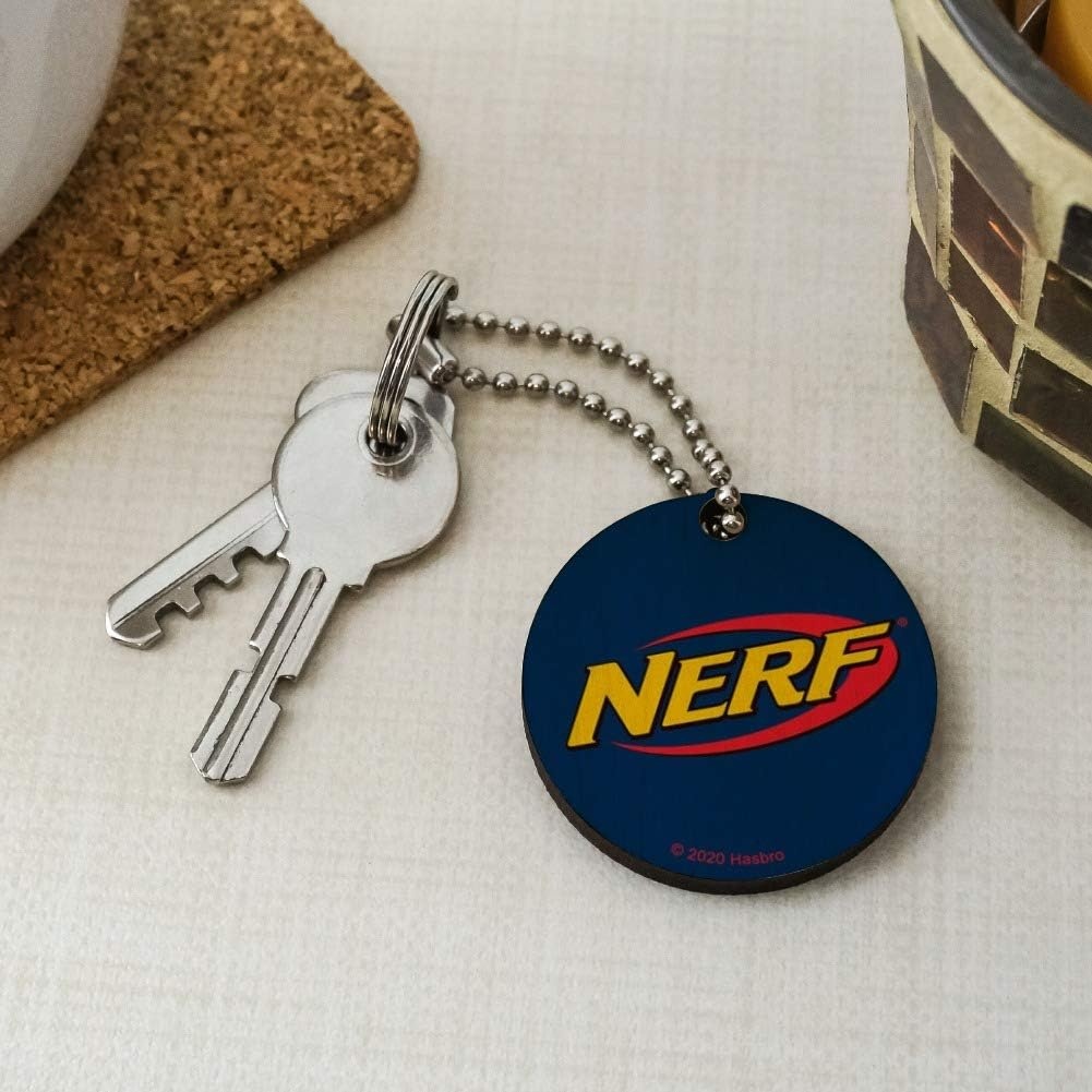 image:imageGRAPHICS amp MORE Nerf Logo Wood Wooden Round Keychain Key Chain RingTan
