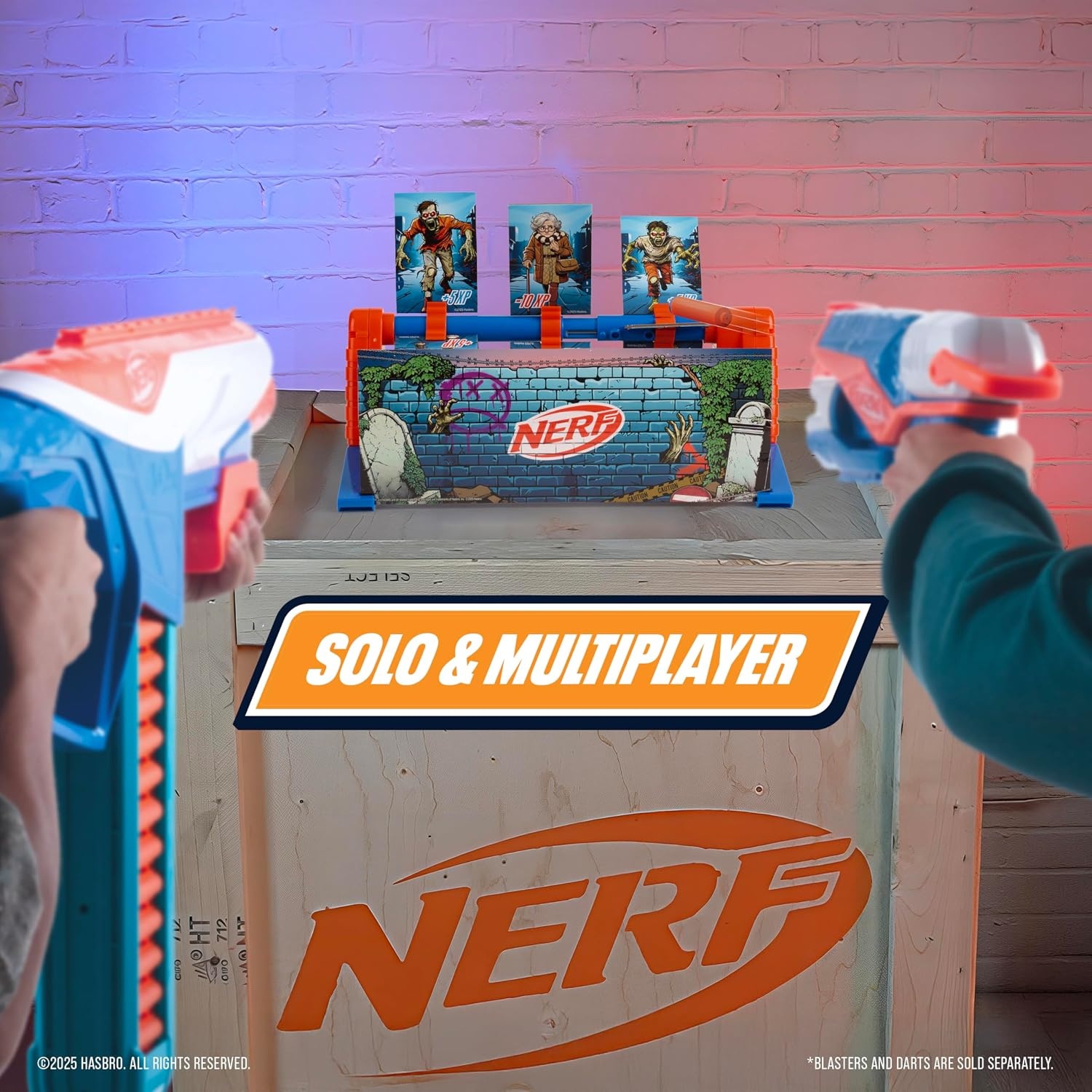 image:imageNerf Bot Arena Clash Electronic Target Game Interactive Foam Dart Blaster Game with Sound FX Score Display amp 4 ModesZombie Spin Strike