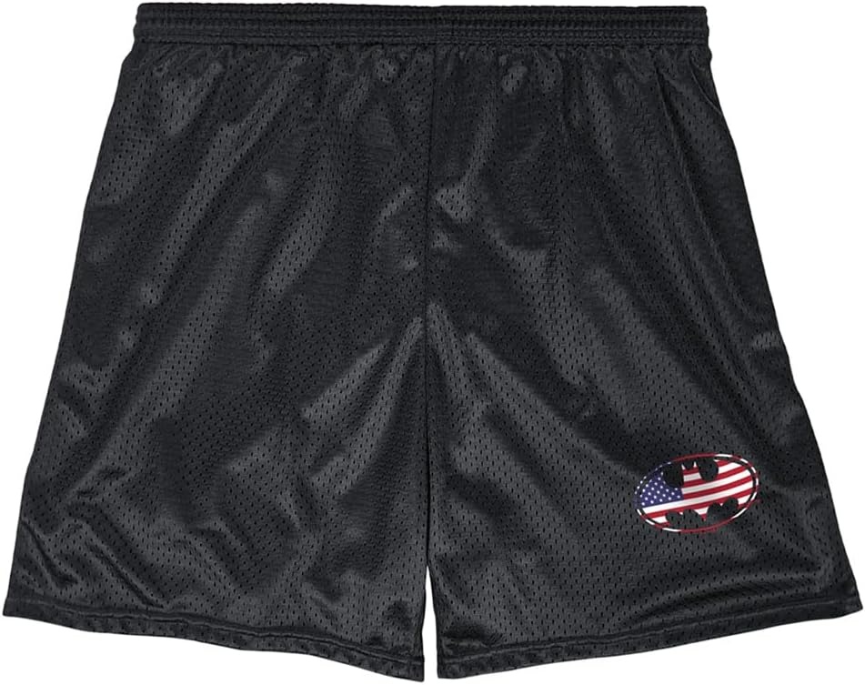 image:imagePopfunk Pop Culture Collection Mens Lined Mesh ShortsBatman Usa American Flag Shield Logo