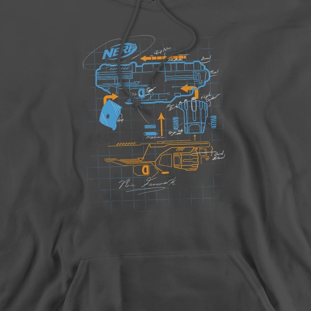 image:imageTrevco Nerf Deconstructed Nerf Gun Unisex Adult PullOver HoodieCharcoal