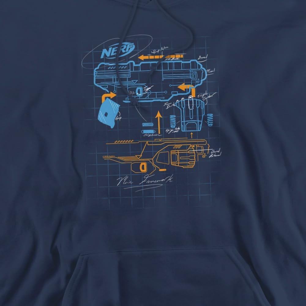 image:imageTrevco Nerf Deconstructed Nerf Gun Unisex Adult PullOver HoodieNavy