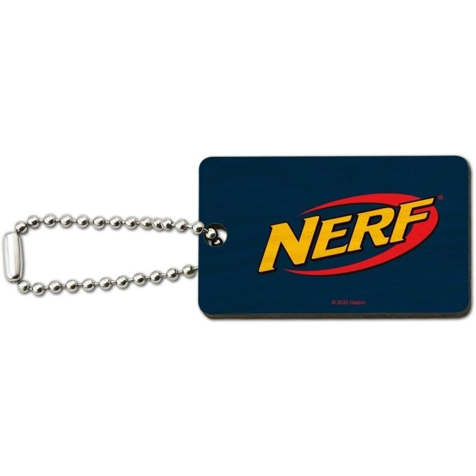 image:imageGRAPHICS amp MORE Nerf Logo Wood Wooden Rectangle Keychain Key RingTan