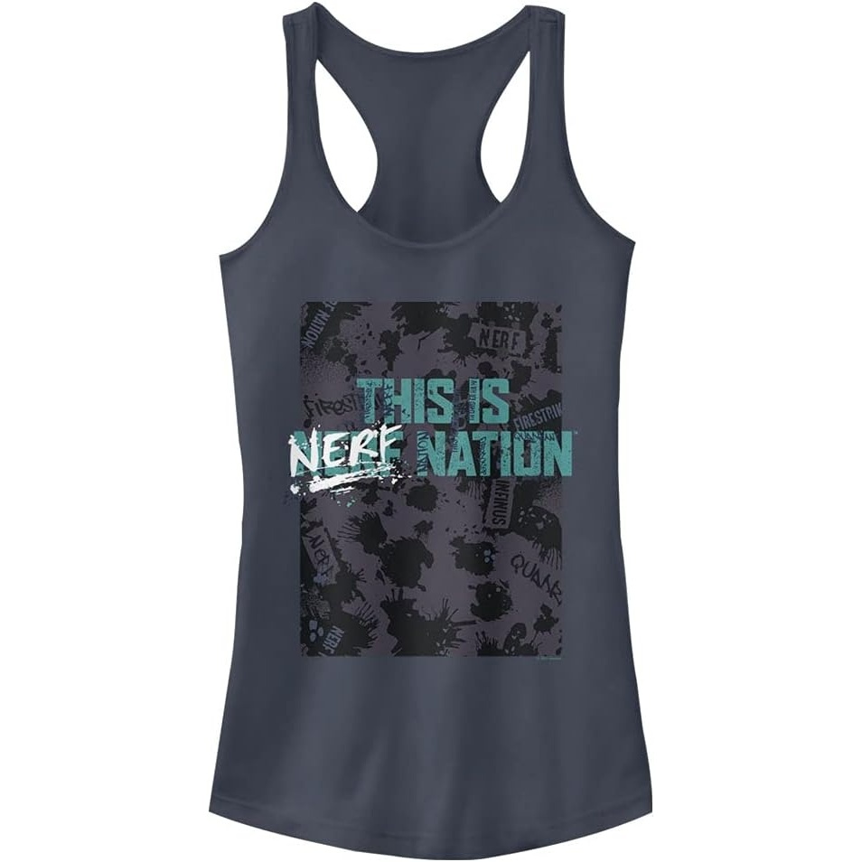 image:imageHasbro Womens Nerf Pattern Nation Slim Fit Scoop Hem Racerback TankIndigo