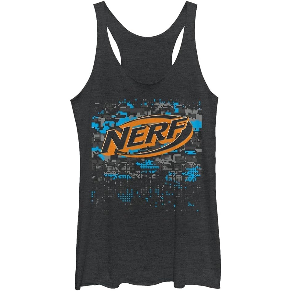 image:imageHasbro Womens Nerf Pixel Blast TriBlend Racerback Layering TankBlack Heather