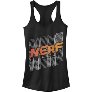 Hasbro Women’s Nerf Nerf Stacked Repeating Slim Fit, Scoop Hem Racerback Tank(Black)
