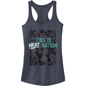 Hasbro Womens Nerf Pattern Nation Slim Fit, Scoop Hem Racerback Tank(Indigo)