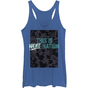 Hasbro Women’s Nerf Pattern Nation Tri-Blend Racerback Layering Tank(Royal Blue Heather)