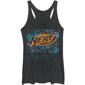 Hasbro Women’s Nerf Pixel Blast Tri-Blend Racerback Layering Tank(Black Heather)