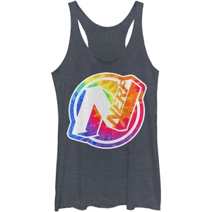Hasbro Women’s Nerf Tie Dye Logo Tri-Blend Racerback Layering Tank(Navy Blue Heather)