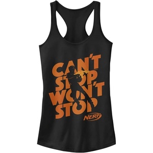 Hasbro Women’s Nerf Wont Stop Silhouette Slim Fit, Scoop Hem Racerback Tank(Black)