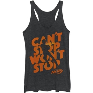 Hasbro Women’s Nerf Wont Stop Silhouette Tri-Blend Racerback Layering Tank(Black Heather)